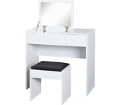 Tocador de Maquillaje con Taburete Mesa de Maquillaje con Espejo Tapa Abatible y Cajas de Almacenamiento 80x40x79 cm y 40x30x40 cm Natural
