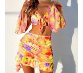 Nuevos estampados tendencias playa faldas bikinis 4 piezas trajes de baño