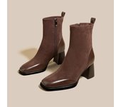 Invierno Mujeres Botas cortas Chunky Heel Suede Square Toe Warm Plush Ankle Boots