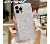 KEYSION Diamond Glossy Shell Pattern Case for iPhone 12 11 Pro Max Women's Shockproof Phone Cover for iPhone SE 3 2020 XS Max XR