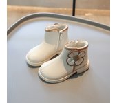 Botines de mujer de invierno cálidos para niñas suave cuero forro de vellón botas de nieve con flores antideslizantes zapatos de niño con cremallera para bebé