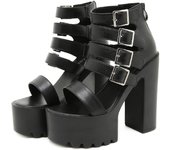 Gdgydh Women Block Heeled Sandals Fashion Open Toe Dress Pumps Stylish Buckle Strap Back Zipper High Heels Shoes Platform