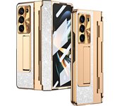 Luxury Plating Bling Glitter Phone Case For Samsung Z Fold 5 fold 4 fold 3 Hard PC Leather Shockproof Hinge Protection Cover
