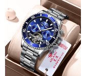 AILANG-reloj de hombre, impermeable calado nocturno tourbillon calendario moda multifunción reloj mecánico automático