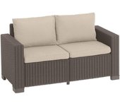Allibert by California - Sofá de jardín de 2 plazas, Color marrón y Arena, Incluye Cojines de Asiento y Respaldo, plástico, imitación de ratán Redondo, 141 x 68 x 72 cm