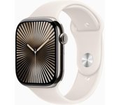 Apple Watch Series 10 [GPS + Cellular, 46mm] - Natural Titanium Case with Starlight Sport Band, S/M (Renewed)