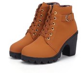 Botas de tacón alto de PU para mujer, zapatos europeos con cordones de alta calidad, entrega rápida, primavera e invierno,