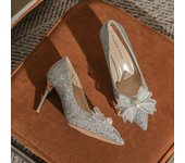 Cristal, tacones altos, estilo francés, lazo, dorado, estilo nupcial, color champán, novia, microfibra, estilo europeo y americano.