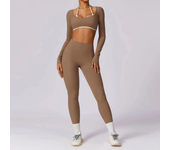 Yoga Set 2PCS Women Sportswear Push Up Workout Clothes Athletic Wear Gym Legging Fitness Bra Crop Top Long Sleeve Sports Suits