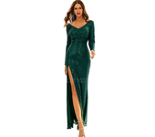 Luxury Green Long Sleeve Evening Gown Sequin Stretchy Velvet V Neck Mermaid Prom Floor Length Dress Burgundy Women Dresses 2024