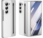 Plating Leather Back For Samsung Galaxy Z Fold 6 5 4 3 Fold4 Fold5 Case Glass Screen Pen Slot Hinge Cover