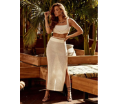 Conjunto de dos piezas para mujer, Top sin mangas con aberturas y cordones, falda ajustada, ropa de playa de punto
