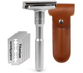 New Adjustable Razor Mens Folding Shaving Double Edge Classic Safety 5 PCS Titanium Coated Blades And Shaver Holder