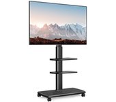TV de Pie con Ruedas Blanco para Pantallas de 32 a 70 Pulgadas,Giro de 60°,MAX VESA 600 * 400mm,Ajuste de Altura,Gestión de Cables, TV Ruedas con 2 Estantes y Base Madera