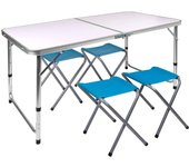 Mesa plegable portátil camping para 4 personas, Altura regulable, incluye 4 taburetes, Mesa plegable jardín, Mesa plegable con sillas dentro, Conjunto mesas y sillas plegable (52893)