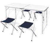 Mesa para Acampada 120x60x70cm Incl 4 Taburetes Plegable portátil como si Fuera un maletín Altura Regulable para pícnic Camping Gris Claro