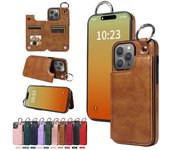 For IPhone 15 Pro Max 14 13 12 Case Higher Quality Leather Wallet Case with Card Holder Ring Shockproof Cover