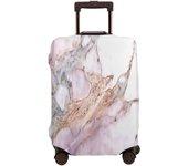 Abstract Marble Travel Suitcase Protector Pink Granite Stone Surface Cracked Lines Golden Stripes Washable Elastic Luggage Cover With Concealed Zipper Colorful