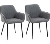 Pack de 2 Sillas de Comedor Sillas Decorativas Tapizadas en Lino Sillas de Cocina con Respaldo Reposabrazos y Patas de Metal para Salón 59,5x56,5x81 cm Azul