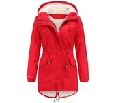 Women's hooded trench coat and zipper with plush lining, oversized winter casual clothing