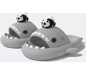 Panda black white Shark Cloud Slides,Cute Cartoon Shark Slippers Indoor Outdoor Slippers for Women Men,Soft and non-slip