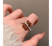 Cute Sweet Brown Plush Little Bear Rings for Women Girls Fashion Imitation Pearl Bow Opening Rings Good Friend Jewelry Gifts