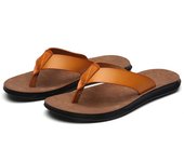 2025 men's beach flip flops paired with leather lightweight non slip sandals