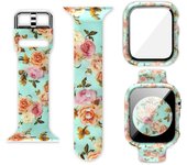 Conjunto De Correa Protectora De Reloj Apple Con Silicona Impresa Y Protector De Pantalla Templada PC 45, 44, 41, 40mm