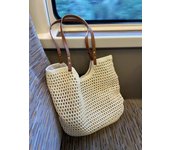 Leisure Large Capacity Single Shoulder Cotton Thread Woven Bag, New Hollow Mesh Tote Bag, Beach Vacation Beach Bag, Women's Bag