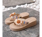 National style imitation hemp rope travel hemp sole sandals Korean trend wear flower flip flops beach high heel flip flops women's slippers
