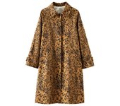 Women Fashion Leopard Print Trench Coat Vintage Long Sleeve Single Breasted Long Jackets  Female Streetwear Coat
