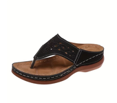 Women Fashion Wedge Sandals Casual Faux Leather Solid Color Flip Flops Lightweight & Comfortable Shoes