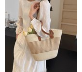 Woven Straw Bag2025Summer New Commuter Large Capacity Striped One-Shoulder Versatile Stylish Beach Bag Ladies