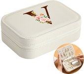 Initial Floral Letter Jewelry Box Jewelry Storage Box Portable Zipper Jewelry Box Pu Leather Ring Earrings Necklace Storage Box