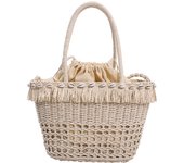 Bolso de mano con borla ahuecado, bolso cruzado de hombro tejido hecho a mano, artístico y simple