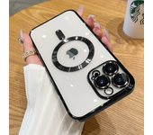 Funda con revestimiento magnético para iPhone 15 16 14 Plus 13 12 11 Pro Max E Protector de lente de cámara de cristal para cubierta de cargador inalámbrico Magsafe