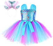 Girl mermaid costume, Tutu+headband, girl inflatable skirt, cosplay, fish scale dress