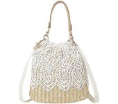 Straw Bucket Bag for Women, Summer Straw Beach Bag Woven Bucket Bag Drawstring Purses Hobo Handbag for Vacation