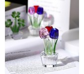 Romantic Crystal Tulip Sculpture Colorful Reflect Tulip Bouquet Ornaments Handmade Small Desktop Floral Decorations