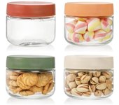 4 Piezas Tarros de Avena Durante la Noche, 300ml Tarro de Cristal de Boca Ancha Contenedor de Albañil con Tapa de Rosca a Prueba