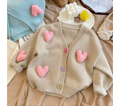 Girls' 2024 Spring and Autumn Fashion New Baby Sweet Temperament Love Knitted Sweater Children's cardigan Coat Trendy