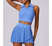 Tennis Skirt Pleated Skirts Solid Crop Tank Top & Ruffle Hem Skort Sports Sets