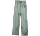 OUWU-  Ropa Transfronteriza Para Mujer, Venta Al Por Mayor, Camisa De Manga Larga De Satén De Seda Bordada + Traje De Pantalones
