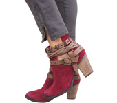 Women High Heels Boots Buckle Strap Ankle Shoes Winter Autumn Casual Chunky Heels Boots