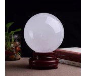 80mm Natural White Calcite Crystal Ball with Stand Large Iceland Spar Clear Optical Calcite Sphere for Witchcraft Home Decor