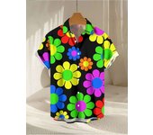 Hawaiian men's vacation loose and breathable RAL 3D printed short sleeved beach shirt, fashionable party collar casual top