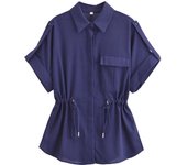 OUWU- Las Mujeres De Un Solo Pecho De Solapa De Manga Corta Corbata Camisa Adornada Calle Commuter Pantalones Elegante Color Sólido Traje Casual Tarjeta Verde Temperamento Conjunto De Dos Piezas