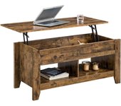 Mesa Centro Elevable de Madera Mesa Café con Revistero Mueble Salon Comedor con Patas de Madera Maciza Industrial 104x49x(49-61,5) cm