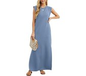 Vestido casual de verano con cuello redondo, vestido suelto de playa antiarrugas