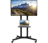 Carrito de TV móvil para Pantallas de 32 a 83 Pulgadas de hasta 50 kg, LCD LED OLED 4K, Smart Flat and Curved Panels Rolling Stand con Estante para portátil DVD, Ruedas de Bloqueo